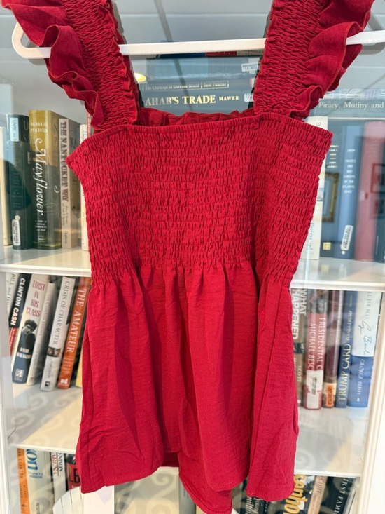 Amazon Red Smocked Ruffle Strap Tank Top - Picture 3 of 3